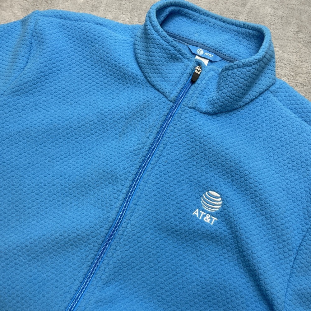 AT&T Mens Employee Waffle Knit Fleece Jacket Size XL Turquoise Full Zip Uniform